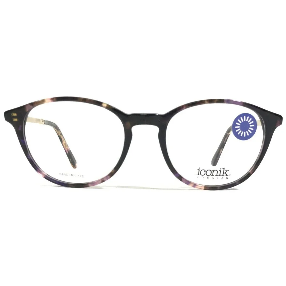 Iconik Eyeglasses Frames Ashley C3 Purple Tortoise Gold Round Full Rim 49-18-147